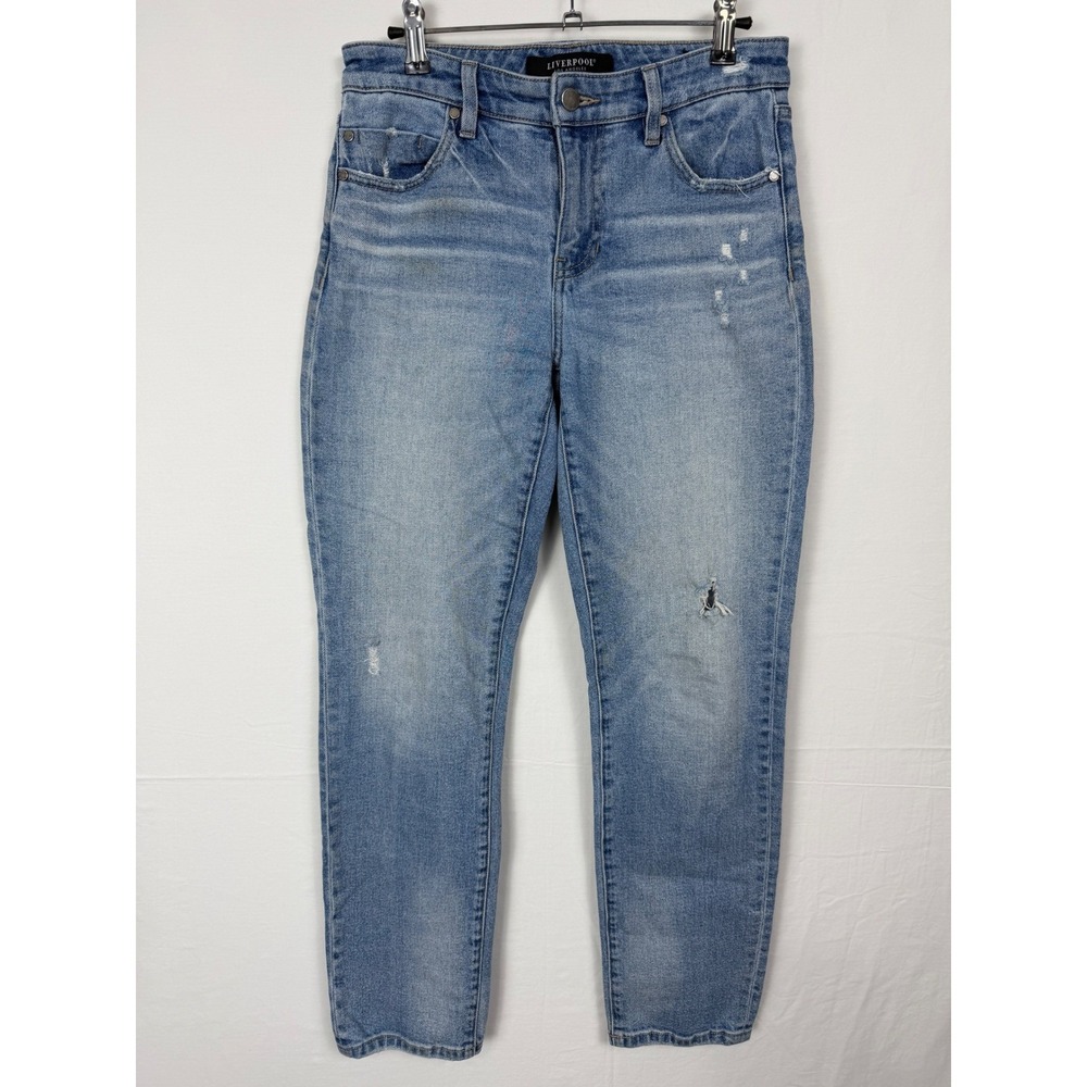 Liverpool‎ Size 2/26 Distressed Denim Jeans Blue Mid Rise Slim Boho Preppy